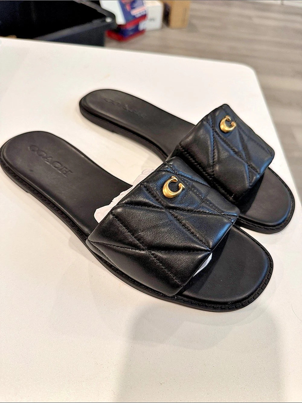 Coach Holly Quilted Leather Sandals Black US 8.5 B USED